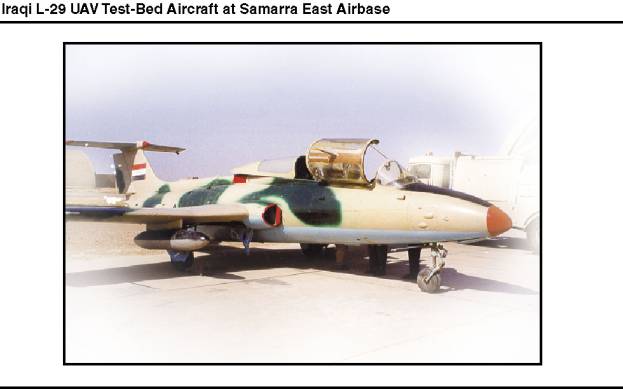 Photograph of an Iraqi L-29 UAV test-bed aircraft at Samarra East Airbase